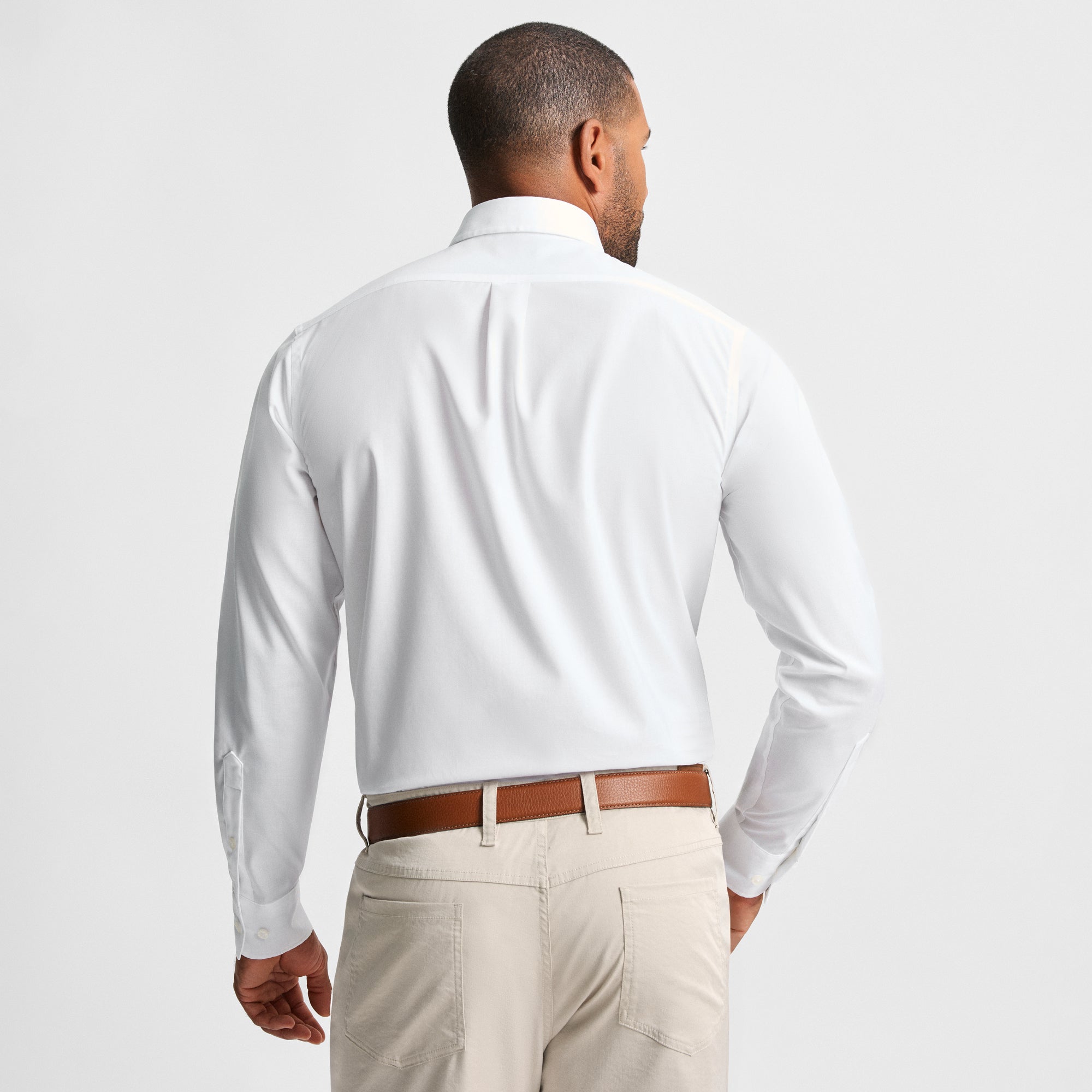 White Spread Collar Cotton Sport Shirt