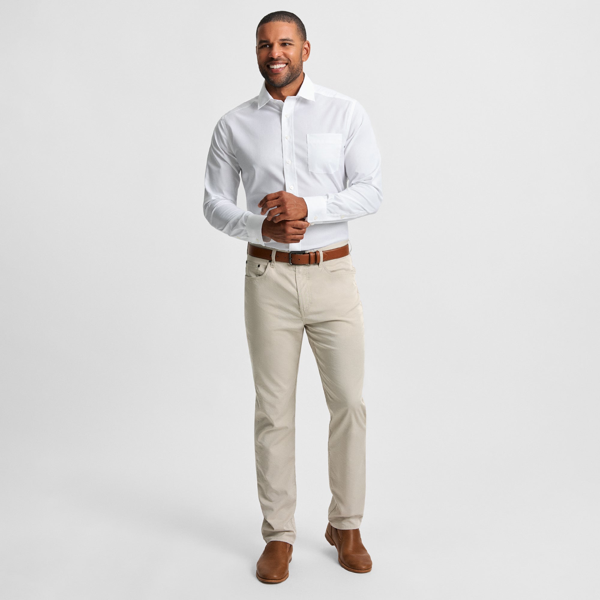 White Spread Collar Cotton Sport Shirt