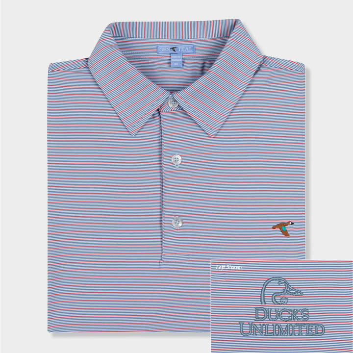 blue and red striped polo by Genteal