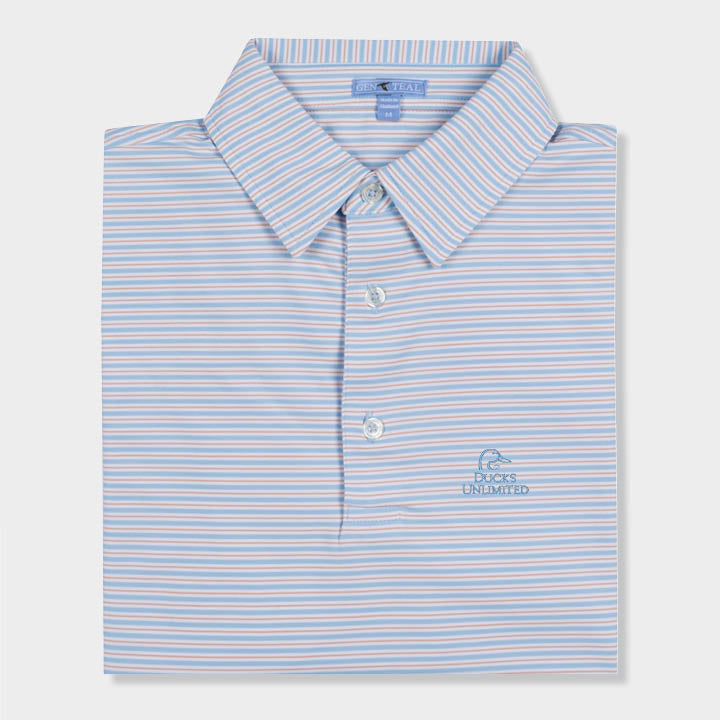 blue and pink striped polo by Genteal