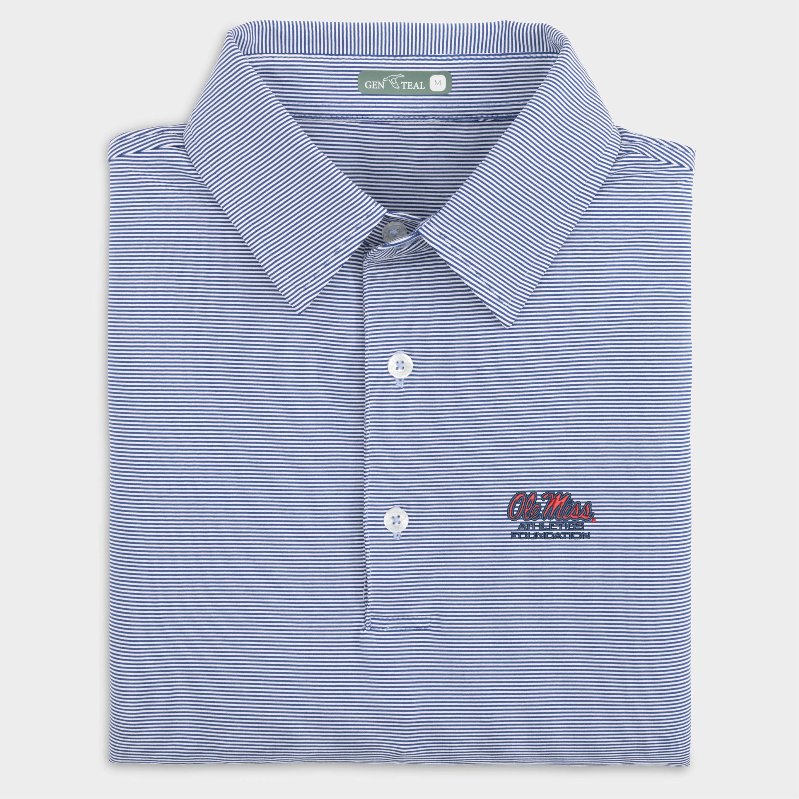 Ole Miss Athletics Foundation Pinstripe Performance Polo-GenTeal Apparel