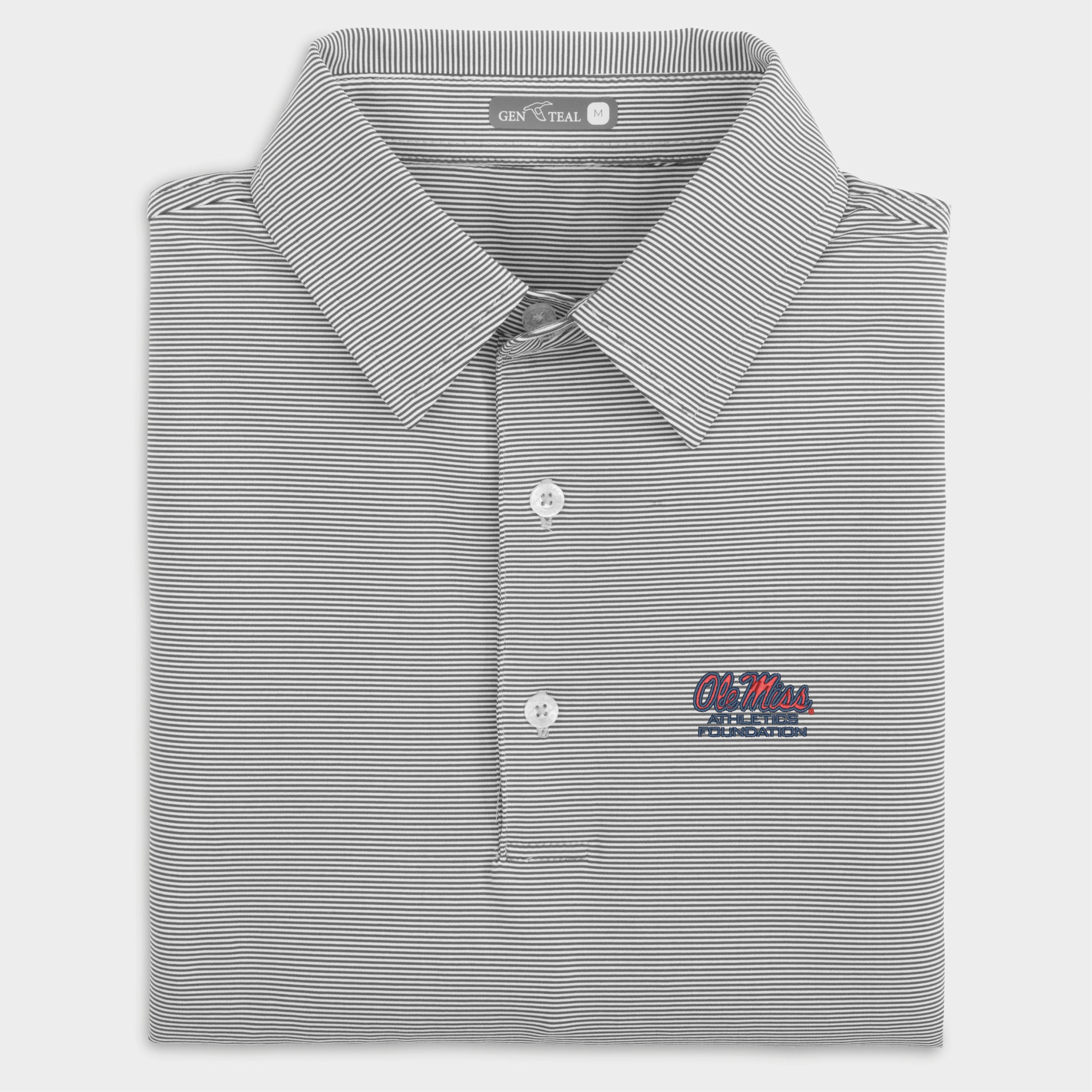 Ole Miss Athletics Foundation Pinstripe Performance Polo-GenTeal Apparel