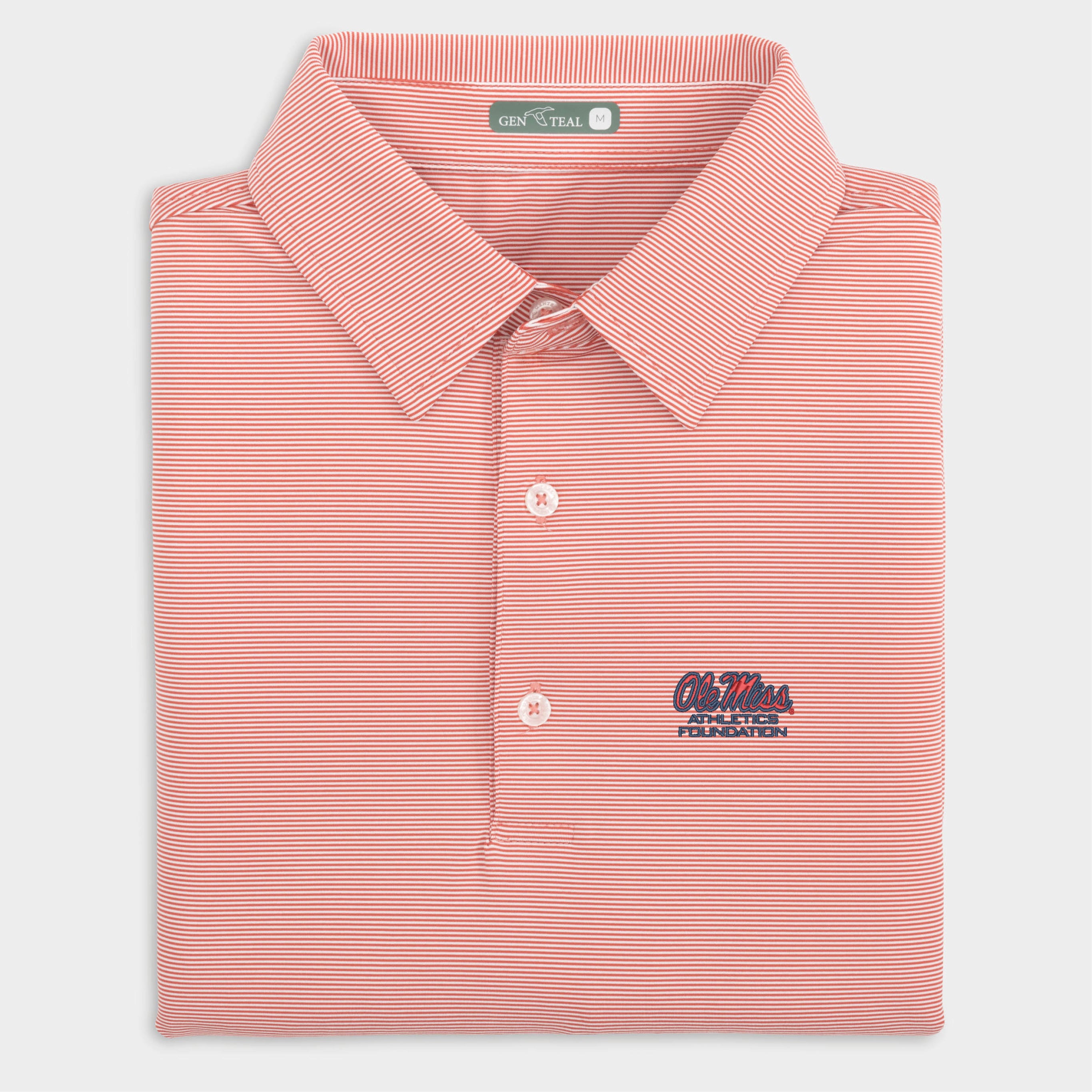 Ole Miss Athletics Foundation Pinstripe Performance Polo-GenTeal Apparel