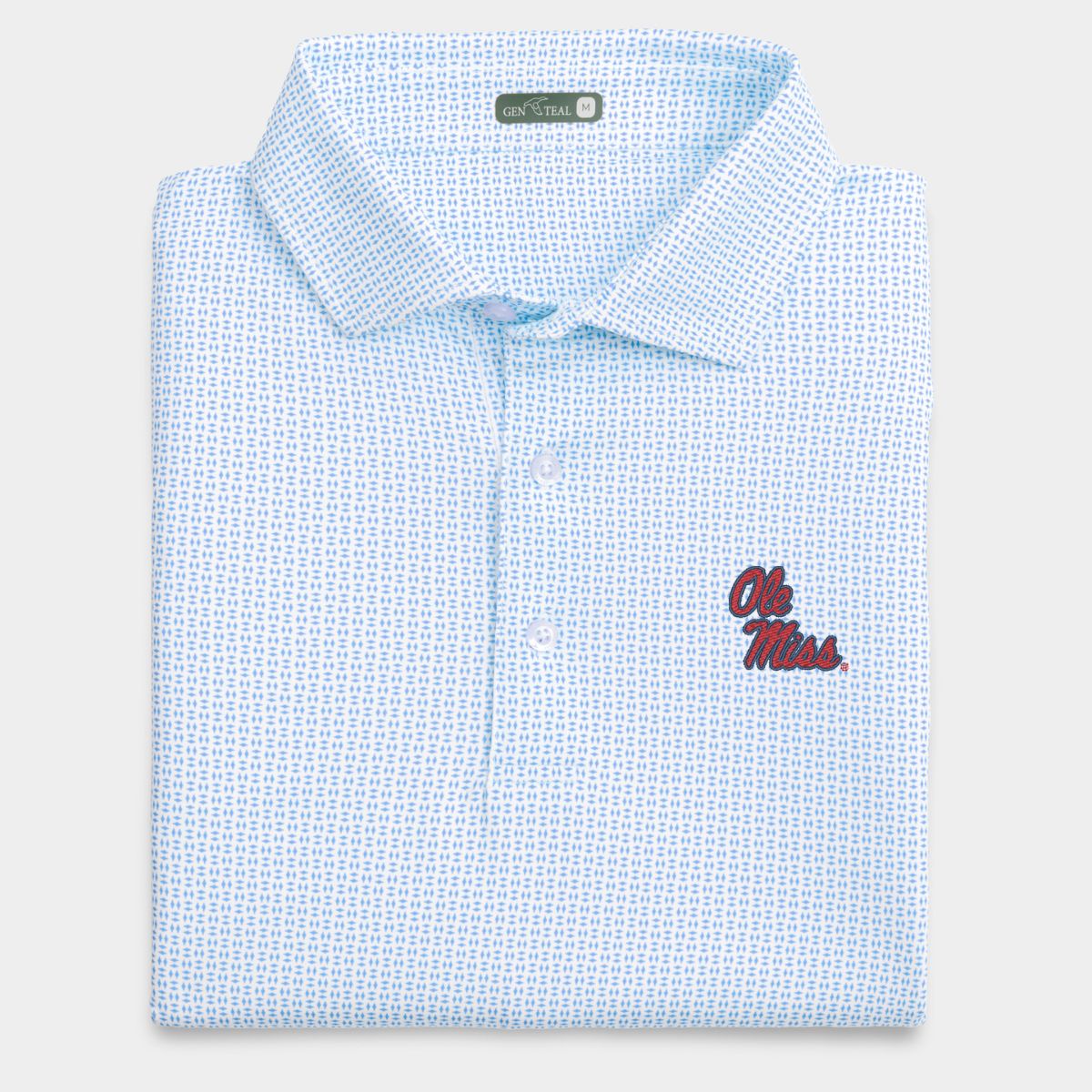 Ole Miss Stacked Script Trellis Printed Performance Polo