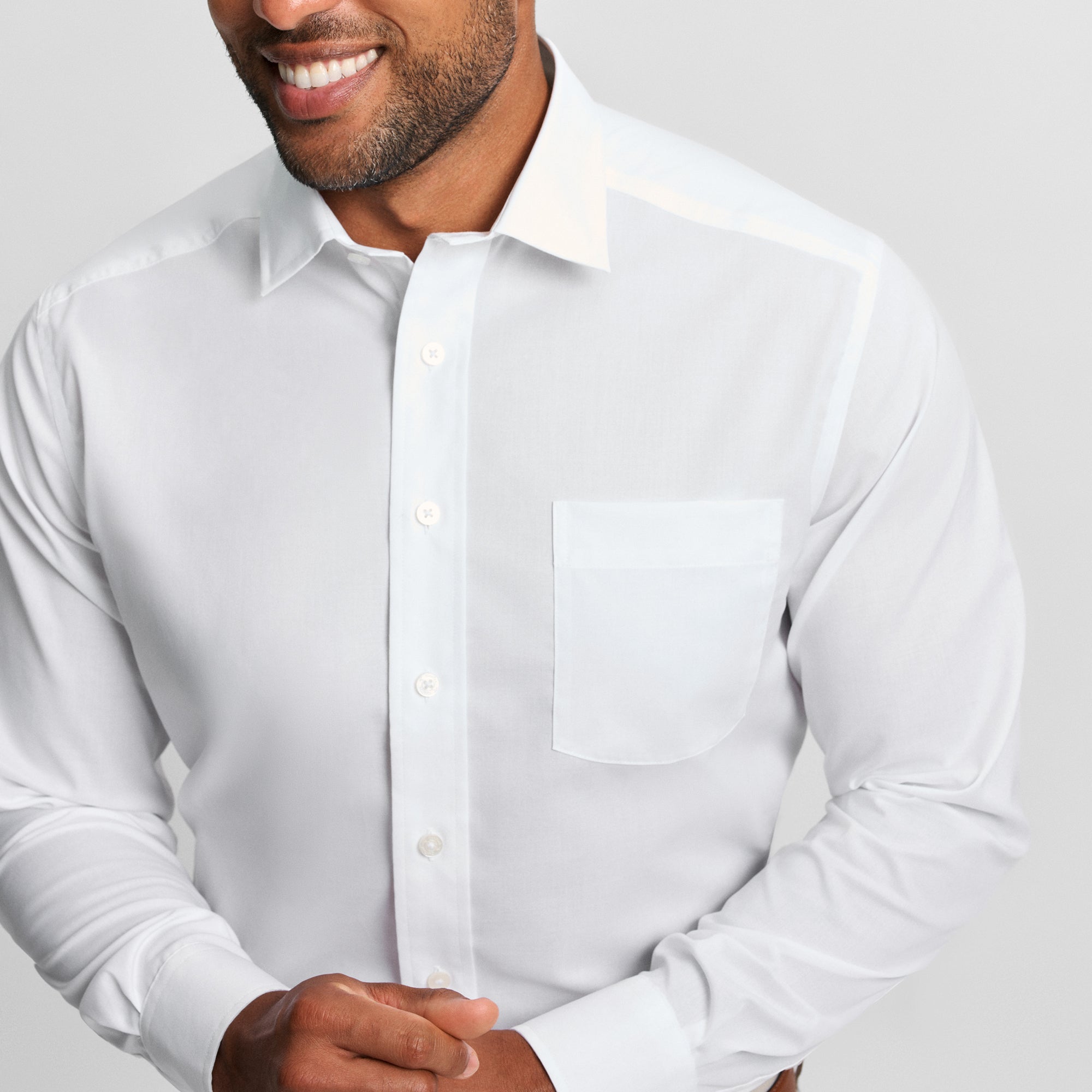 White Spread Collar Cotton Sport Shirt
