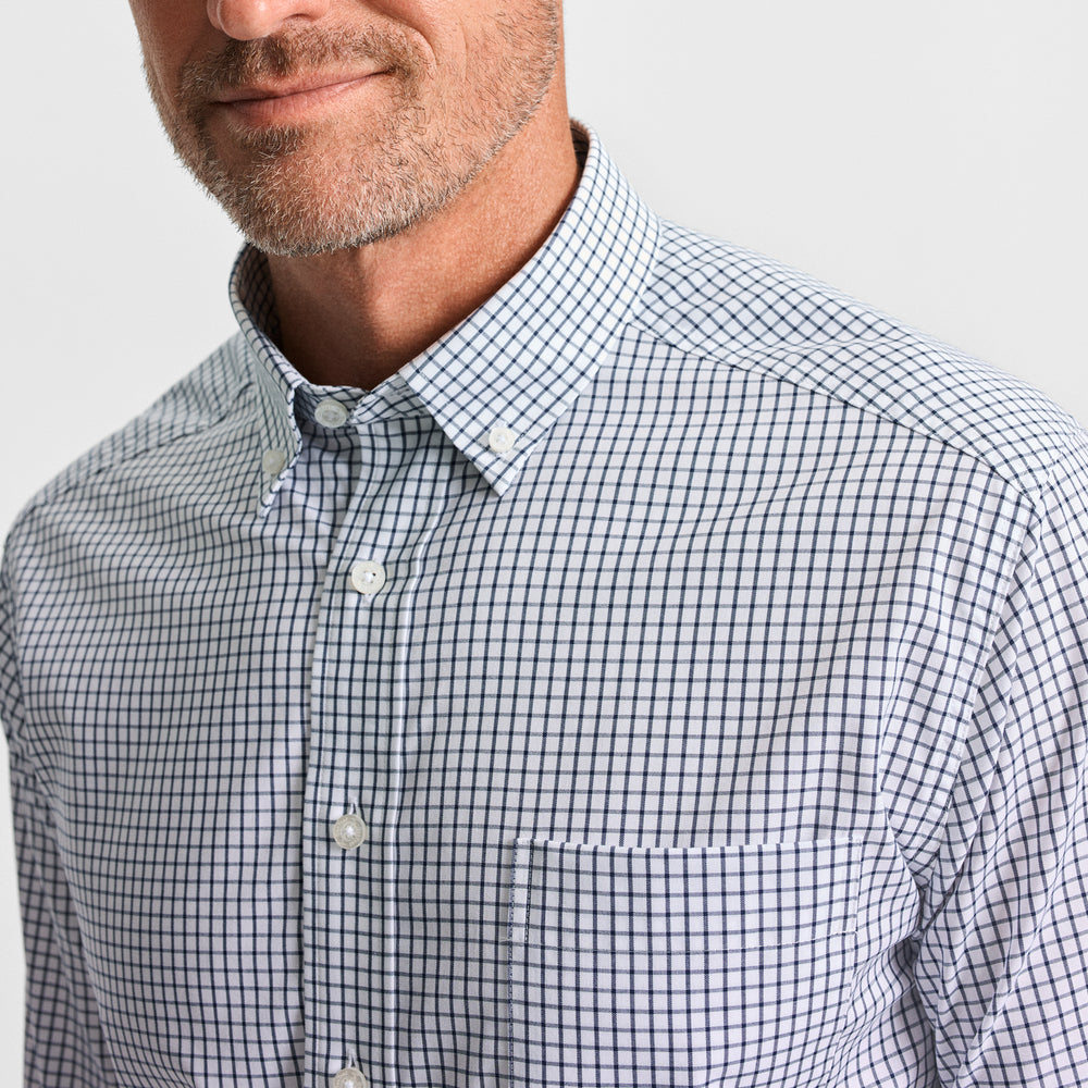 Sports Shirt Navy Tattersall on White Background with Blue Microdesign main image 1