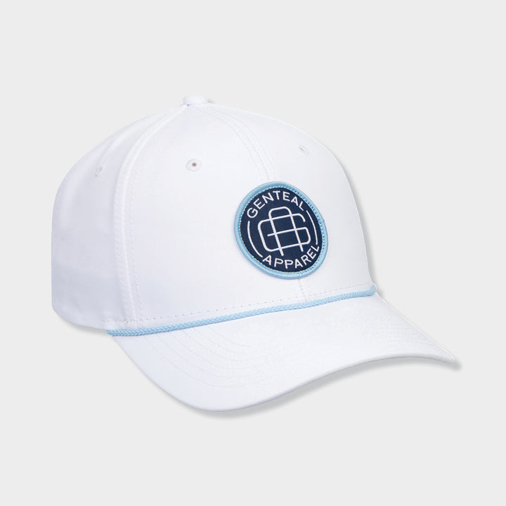 Hat with rope detailing. 100% Polyester. Classic 6-panel design. Snap back closure Sewn in eyelets