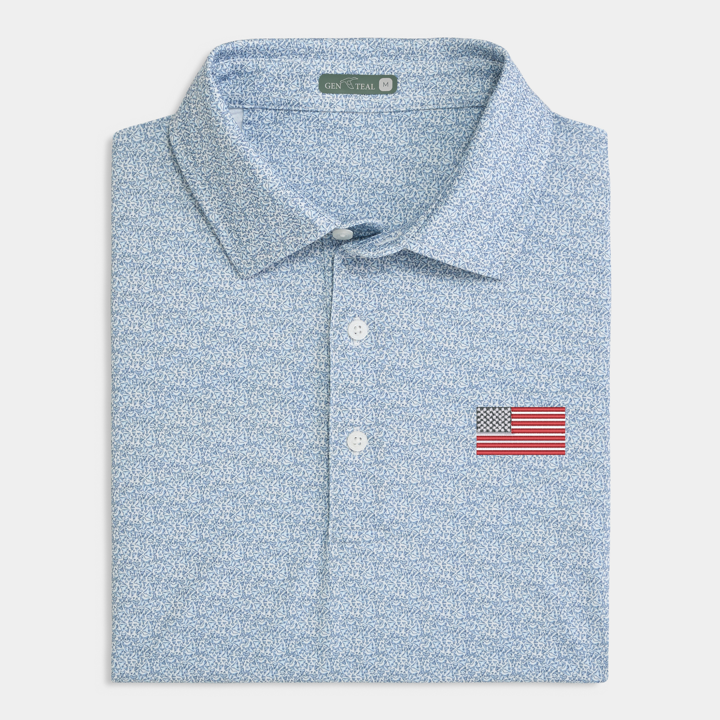 American Flag Great White Printed Performance Polo
