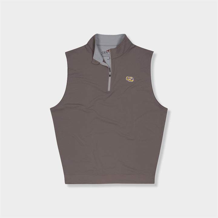 brown quarter zip vest by Genteal