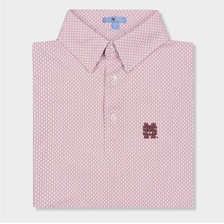 Red and white polo with baseball designs by Genteal