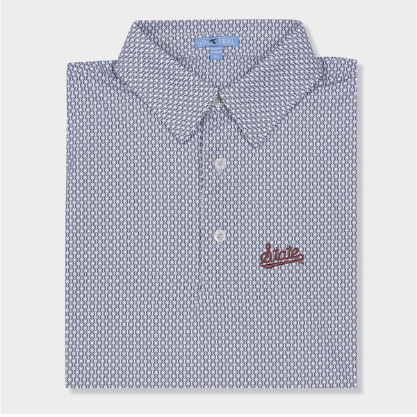 blue and white polo with baseball designs by Genteal