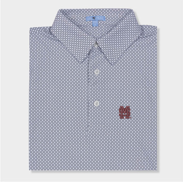 Blue and white polo with baseball designs by Genteal