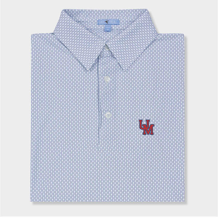 blue and white baseball designed polo by Genteal