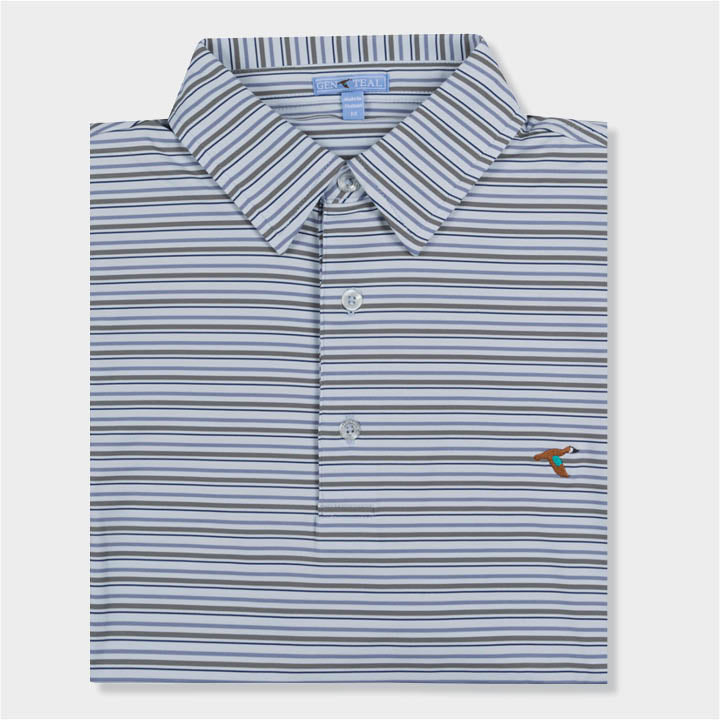 blue and grey striped polo by Genteal