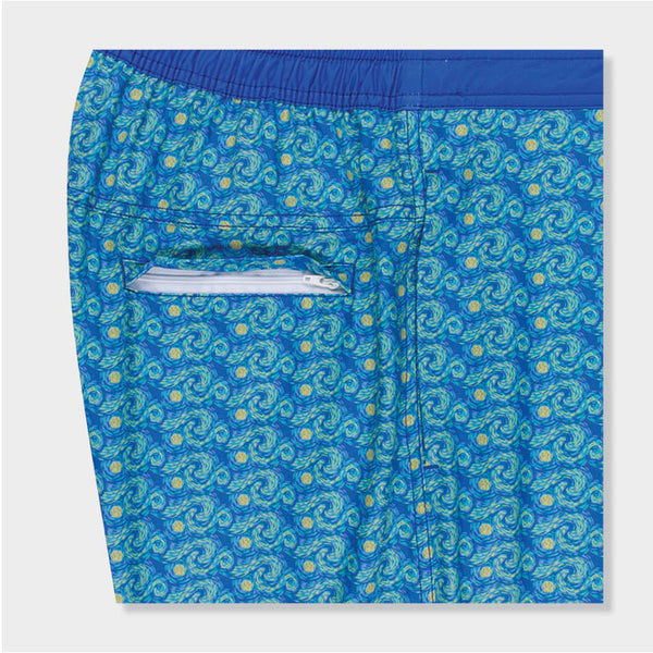 Blue shorts with swirl designs by Genteal