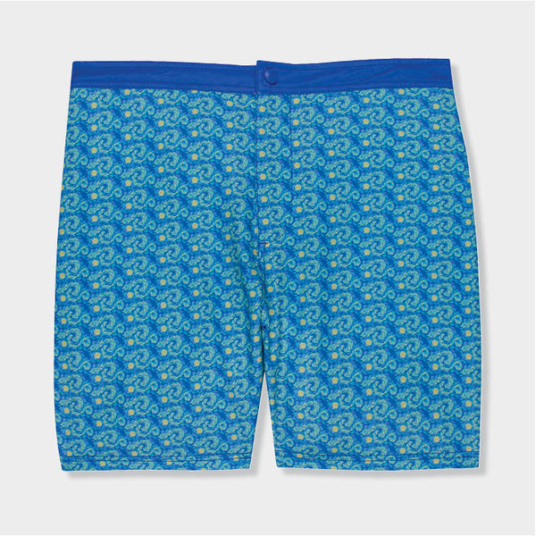 Blue shorts with swirl designs by Genteal